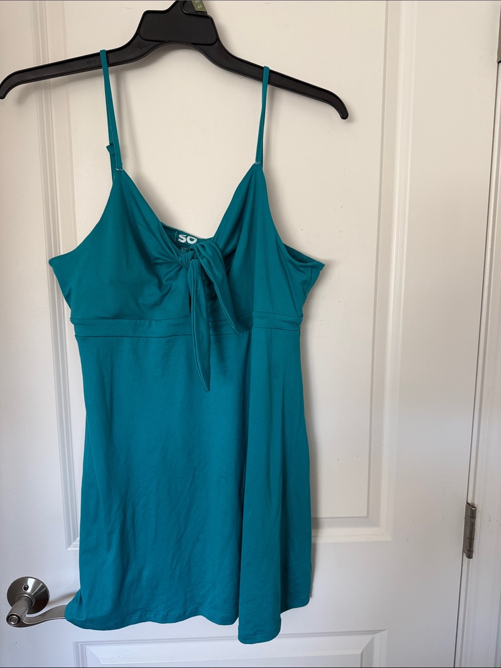 SO Teal Spaghetti-Strap Tie-Front Mini Dress